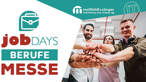 Logo der Messe jobDAYS Singen, daneben eine Gruppe junger Menschen.