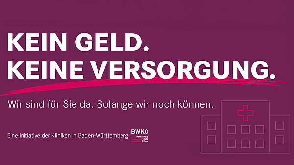 Lila Hintergrund mit dem "Slogan Kein Geld. Keine Versorgung."