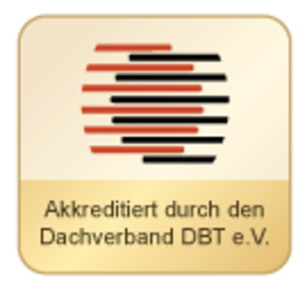 Goldenes Logo mit roten und schwarzen Stricken vom Dachverband DBT e.V..